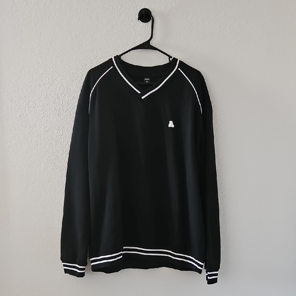 SHEIN Men's V-neck Sweater Long Sleeve Stripes Pullover XL Black White